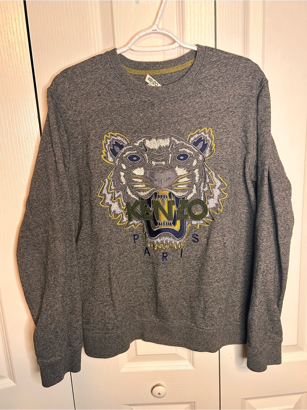 Kenzo Paris Tiger Embroidered Gray Crewneck Sweatshirt Pullover Men's Size M